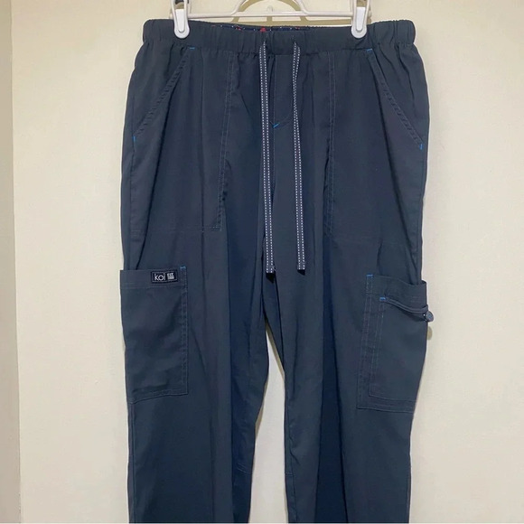 Women’s Koi Basics Navy Blue Flare Wide Leg  Scrub Stretch Pants Size M Tall NEW - Picture 3 of 16